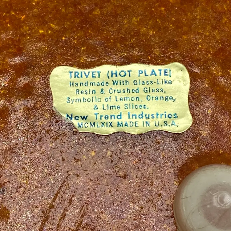 Set Of 2 Vintage New Trend Industries Resin & Crushed Glass Orange Slice Trivets 