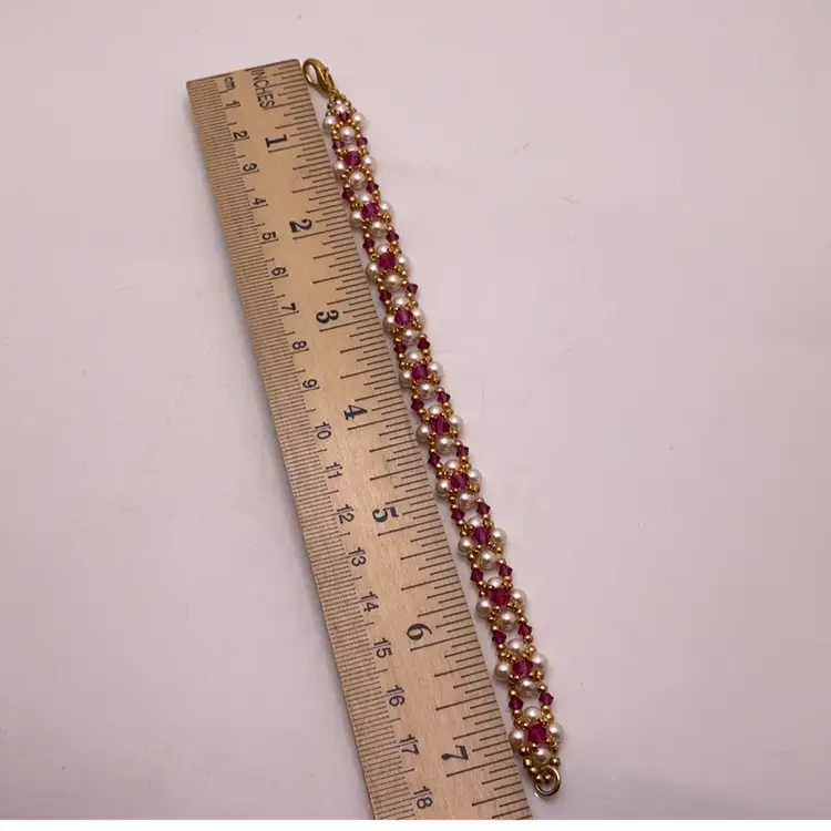 Pink Swarovski Crystal & Pearl Bracelet with Lobster Clasp Artisan Made 7.25”