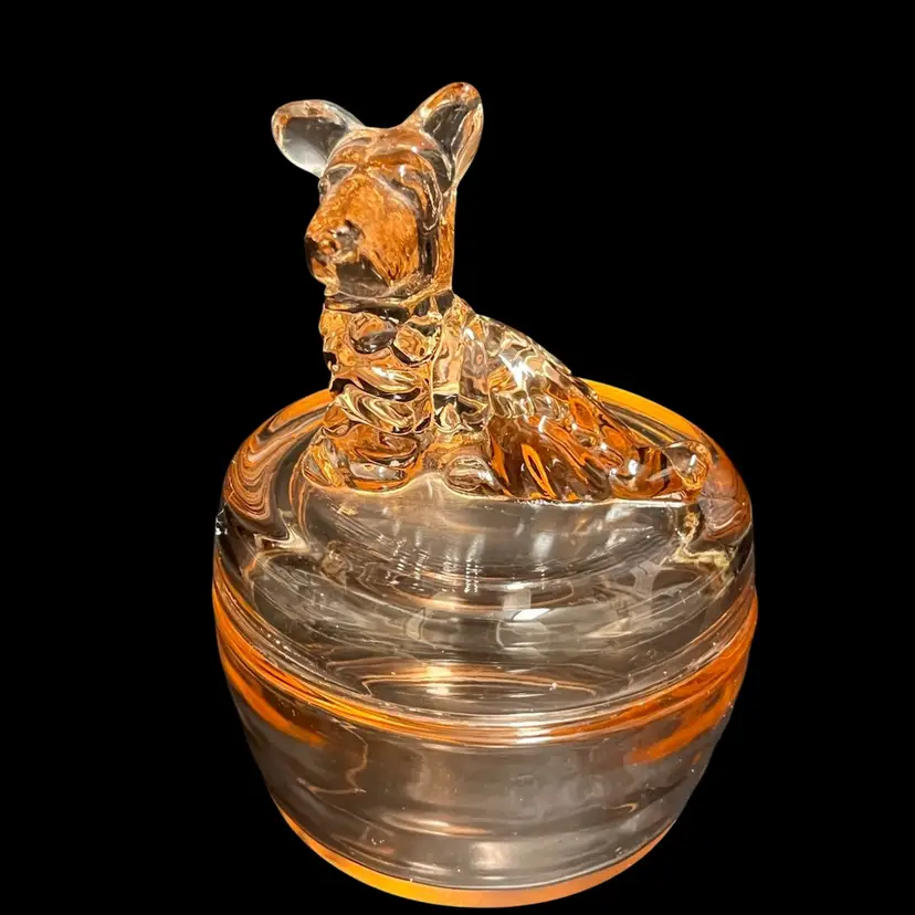Vintage- Jeanette Depression Glass- Pink Scottie Dog- Lidded Powder Jar- 5” High, 3.75” Wide
