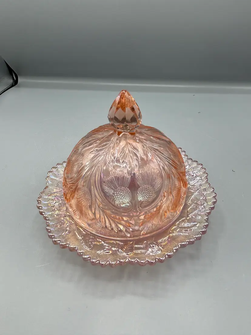 Vintage Mosser Rose Pink thistle cover butterdish