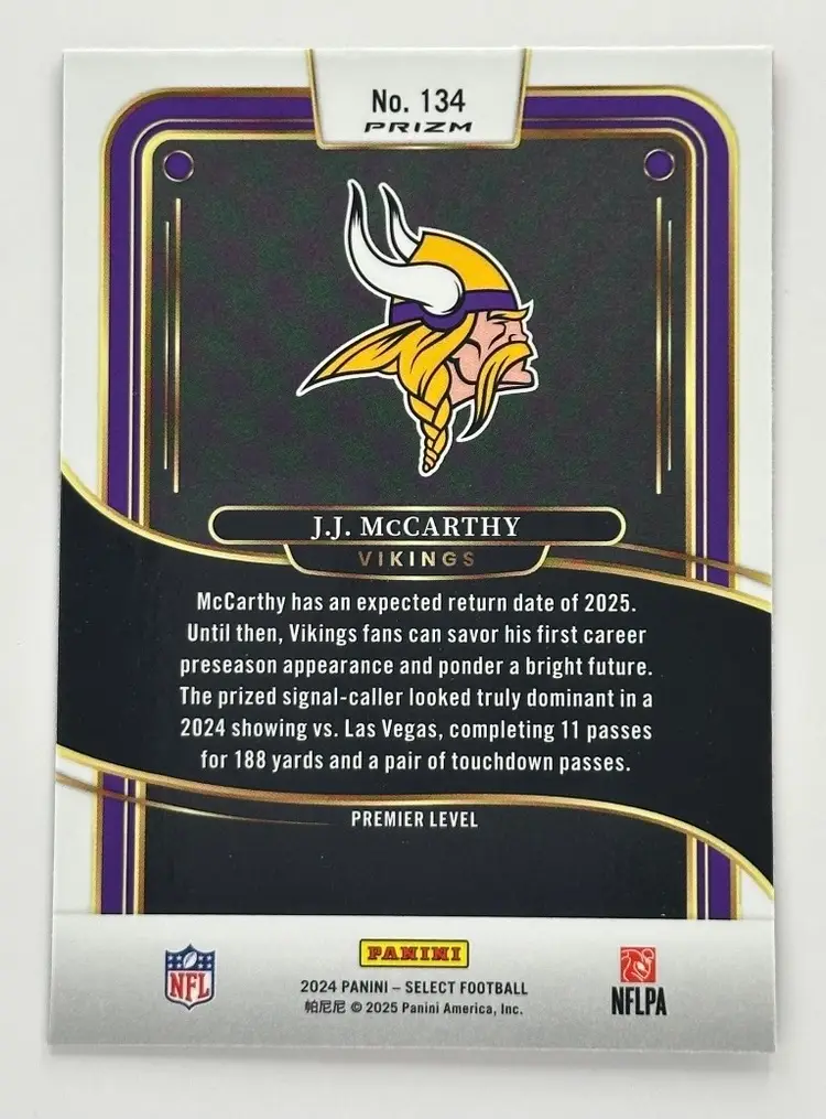J.J. McCarthy Vikings Select Red Shock Premier (RC)