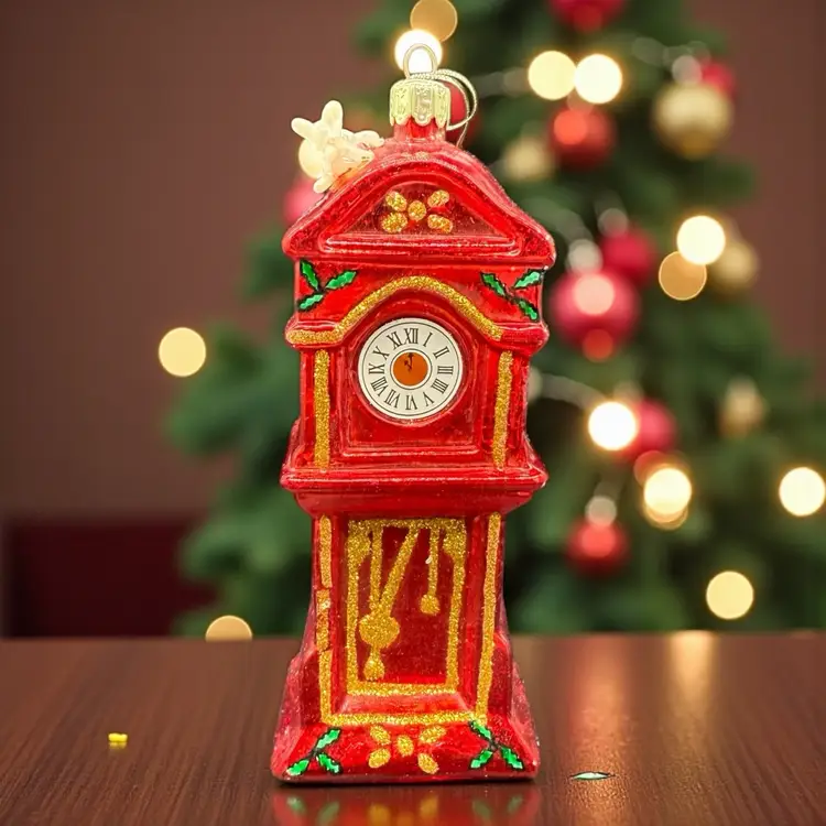 Santas Best Grandfather Clock Vintage Christmas Ornament European Blown Glass