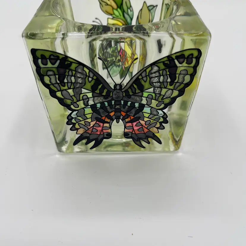 Glass Votive Holder With Applied Butterflies