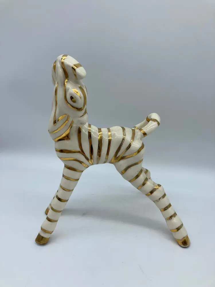 GOLD Striped ZEBRA Figurine porcelain 8" unmarked