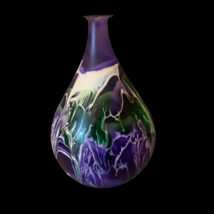 Purple & Green Dripped Glass Vase 2 1/2 X 4 Inches