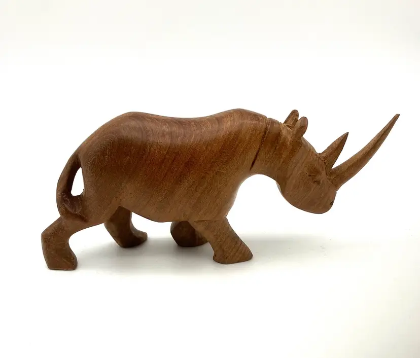 BIN - Wooden Carved Rhino Rhinoceros