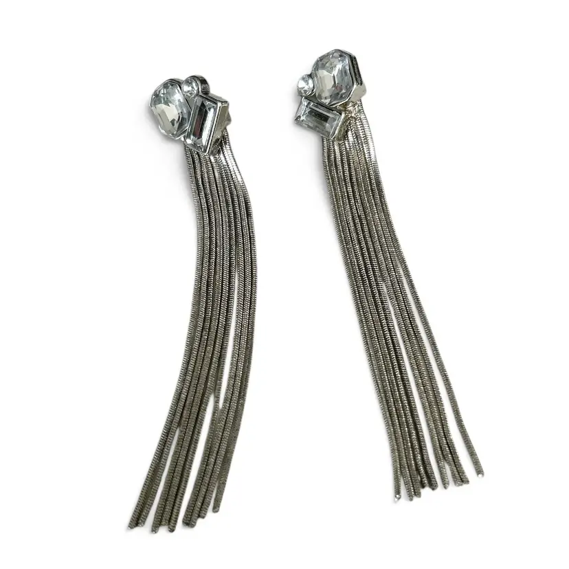 Vintage Cubic Zirconia Sterling Silver Fancy Dangle Stud Earrings