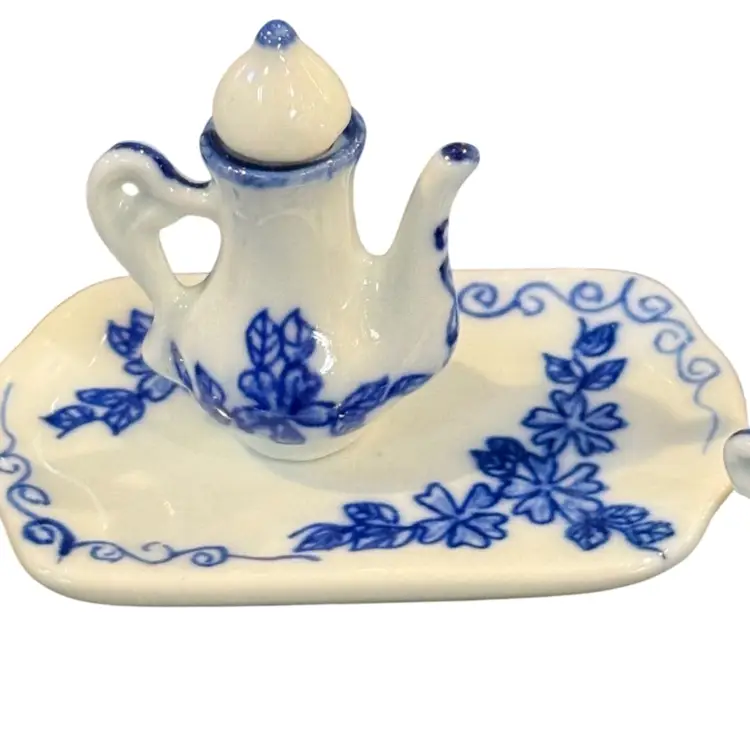Handcrafted Thailand Blue White Porcelain Flower Leaves Vintage Tea Set