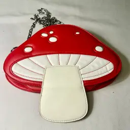Mushroom Shaped Shoulder Crossbody Faux Leather Bag With Long Chain Shroom Purse