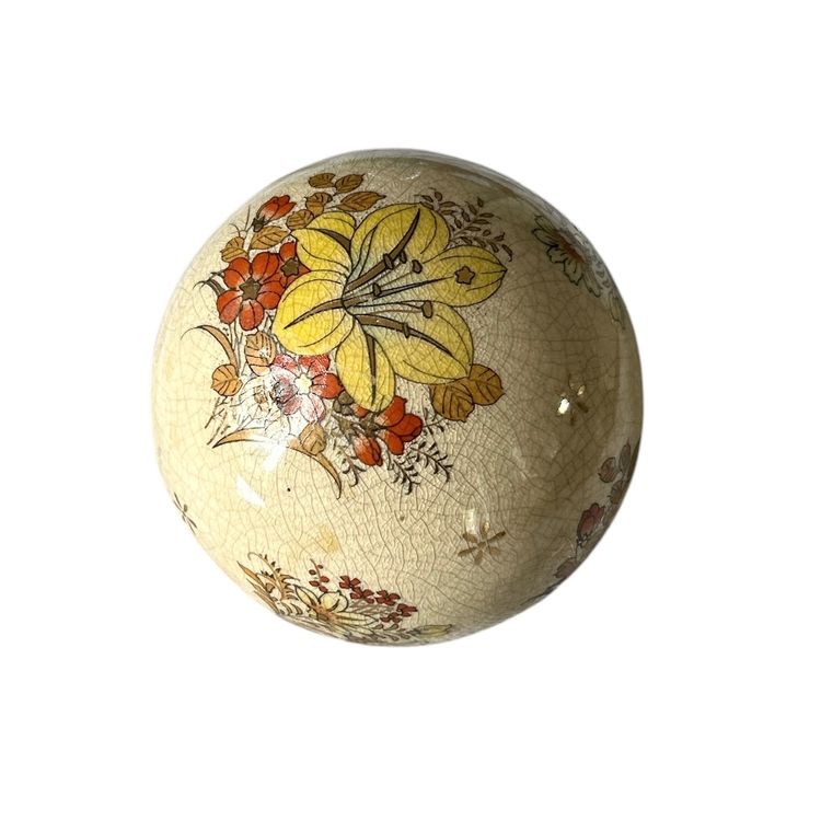 Beige Chinese Porcelain Orb Carpet Ball with Floral Crackle