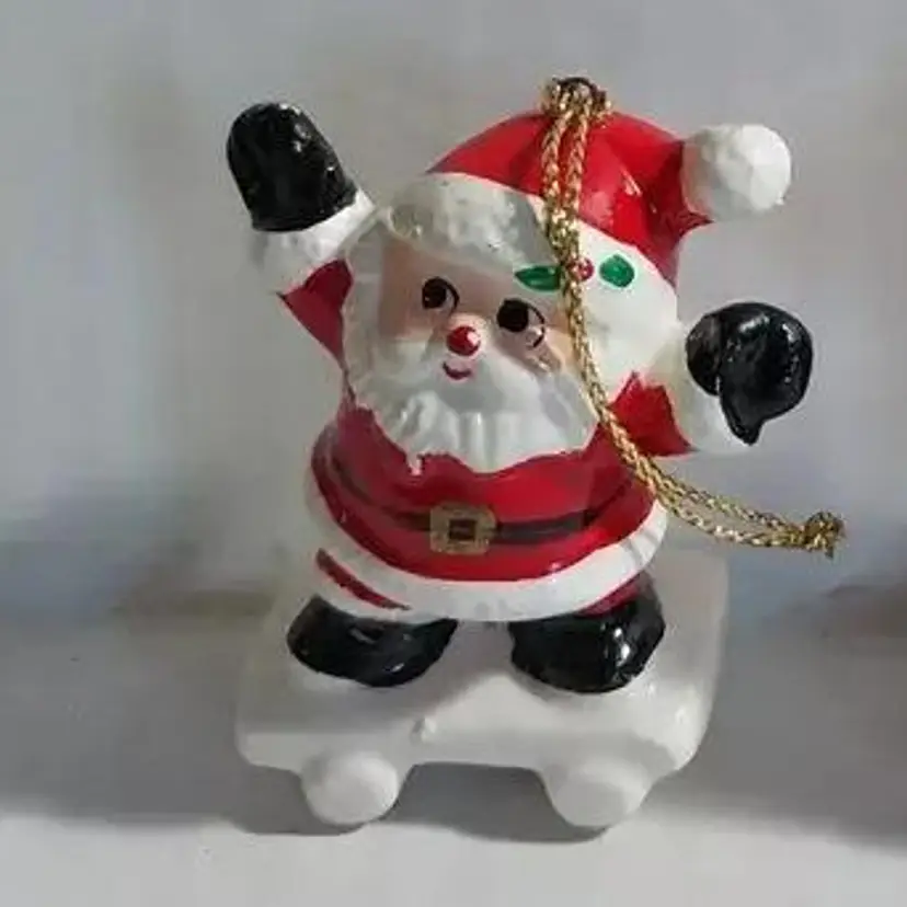 Vintage Christmas Fitz & Floyd Skateboard SANTA Miniature Ceramic Ornament Japan