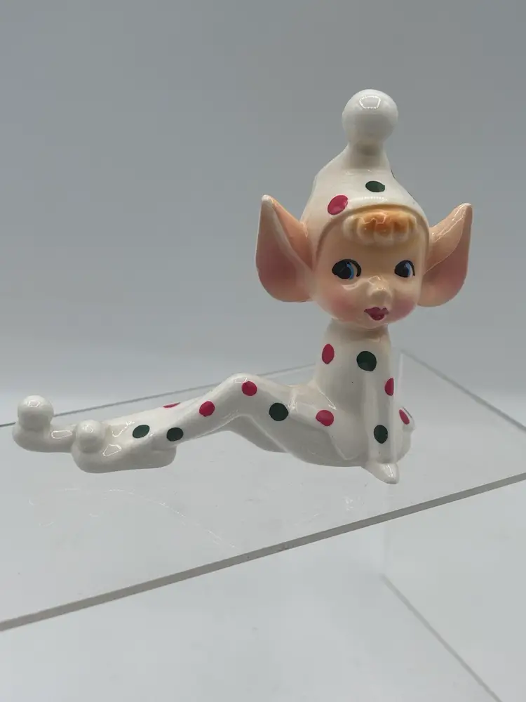 Vintage Lego 1950s Pixie Elf Figurine Ceramic Polka Dots 4x4”