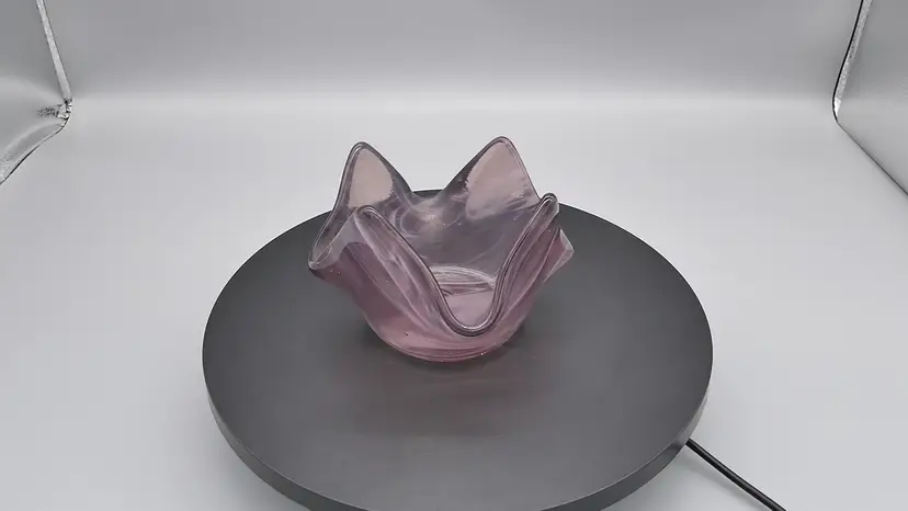 Vintage Amethyst Purple Handkerchief Candle Holder Trinket Dish Swirled Slag Glass Tealight Votive 4.5"