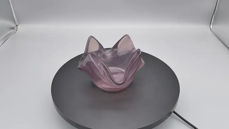 Vintage Amethyst Purple Handkerchief Candle Holder Trinket Dish Swirled Slag Glass Tealight Votive 4.5"