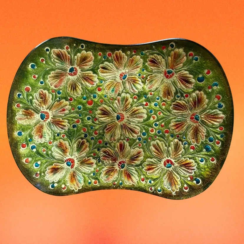 Vintage Made In Italy | Glass Decorative Platter Tray Hand Painted Hand Engraved