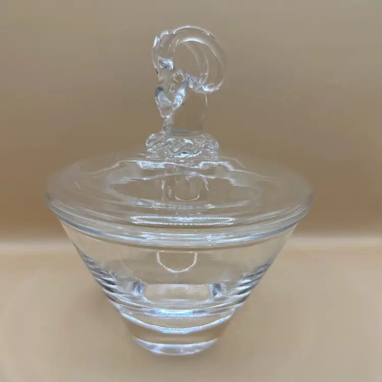 Mid-Century Steuben Signed Art Glass Ram’s Head Candy Dish 6.5x5”