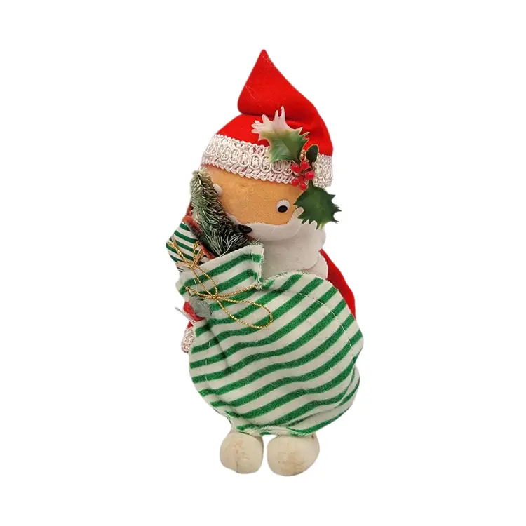 Vintage Japan Santa Claus Christmas Figurine With Green Striped Sack