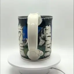 Studio Art Pottery Large Mug Forest Mountain Scene Raccoon Aspen Melony Sawyer