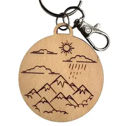 New Wooden Mountain Scene Engraved Keychain
