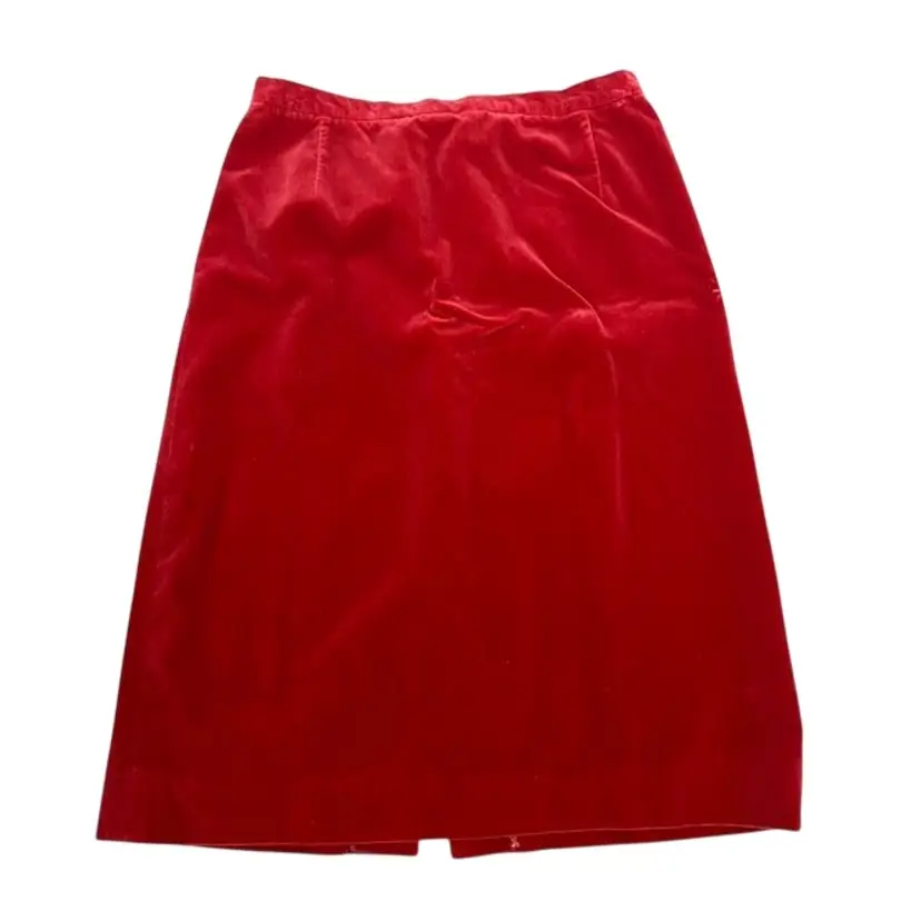 Vintage 70s Red Velvet A Line Skirt Knee Length Small
