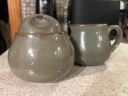 Sango Visions Green Stoneware Covered Sugar & Creamer Set Discontinued Pattern