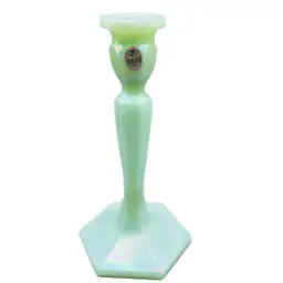 Fenton Glass Iridescent Sea Green Candlestick Holder Original Label Historic Collection