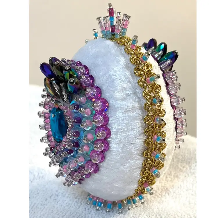 Handmade Vintage Style Push Pin Easter Egg Holiday Decor Rhinestones Sequins Beads 3.5 in Height