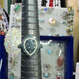 Irradiated Blue Diamond Sterling Silver Ring - Size 7