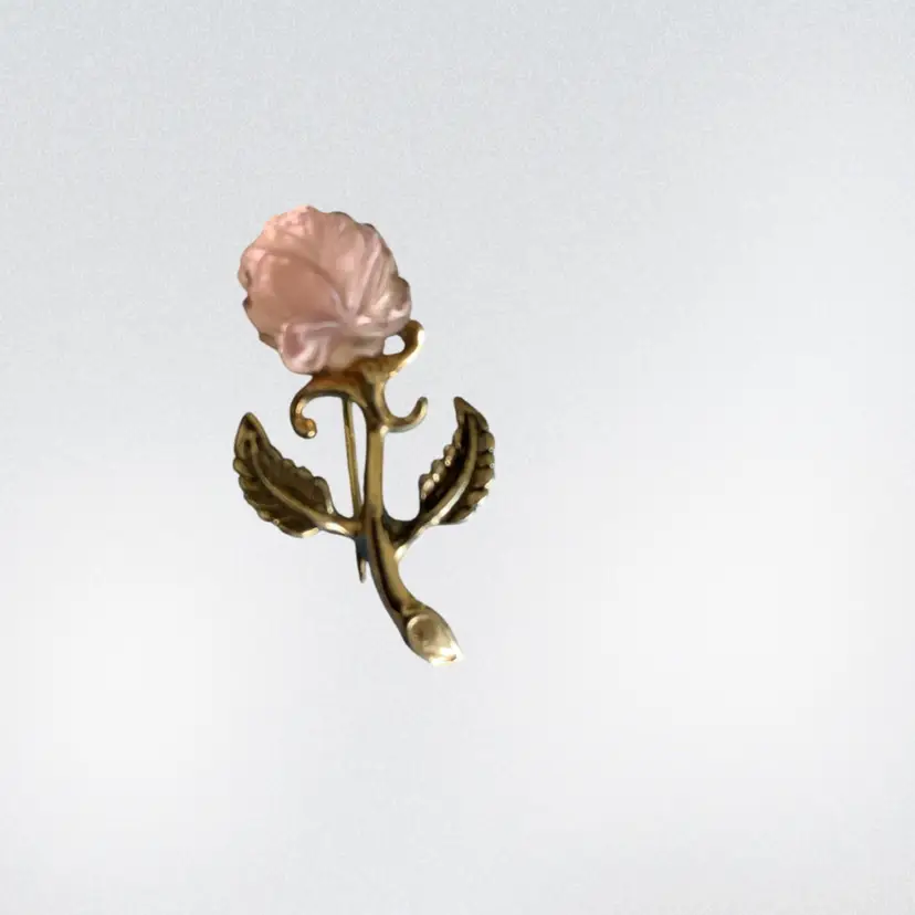Whiting And Davis Gold Tone Rose Quartz Flower