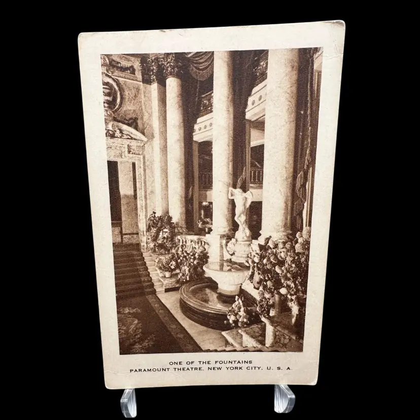 “Paramount Theatre Lobby” Sepia Toned White Border Vintage Postcard