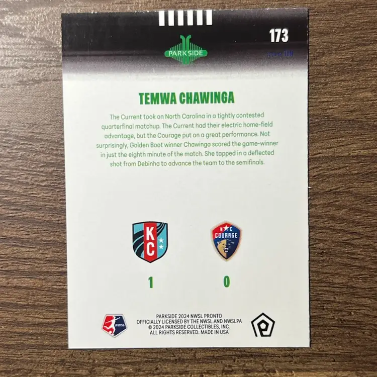 TEMWA CHAWINGA 2024 PARKSIDE NWSL PRONTO BLACK PARALLEL #173 /10 KC CURRENT CARD