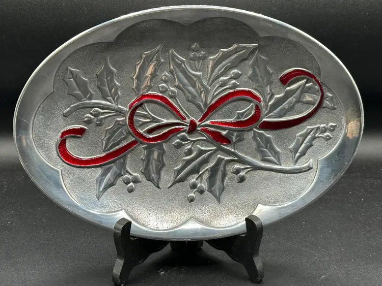 Lenox Joy Oval Trinket Tray Dish Christmas Holiday Red Bow And Holly