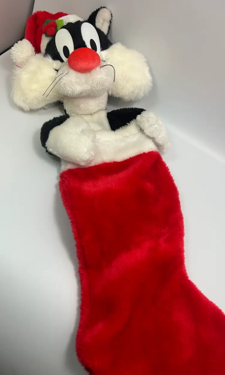 Vintage Looney Tunes Sylvester Plush Christmas Stocking 1990