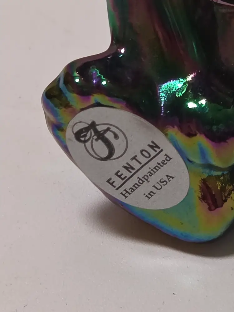 Vtg Fenton Carnival Glass Floppy Eared Bunny Hand Painted Rabbit Easter Glows