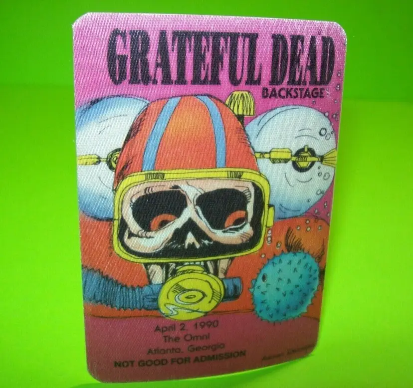 Grateful Dead Backstage Pass Zombie Scuba Diving 1990 Tour Weird Groovy Skeleton