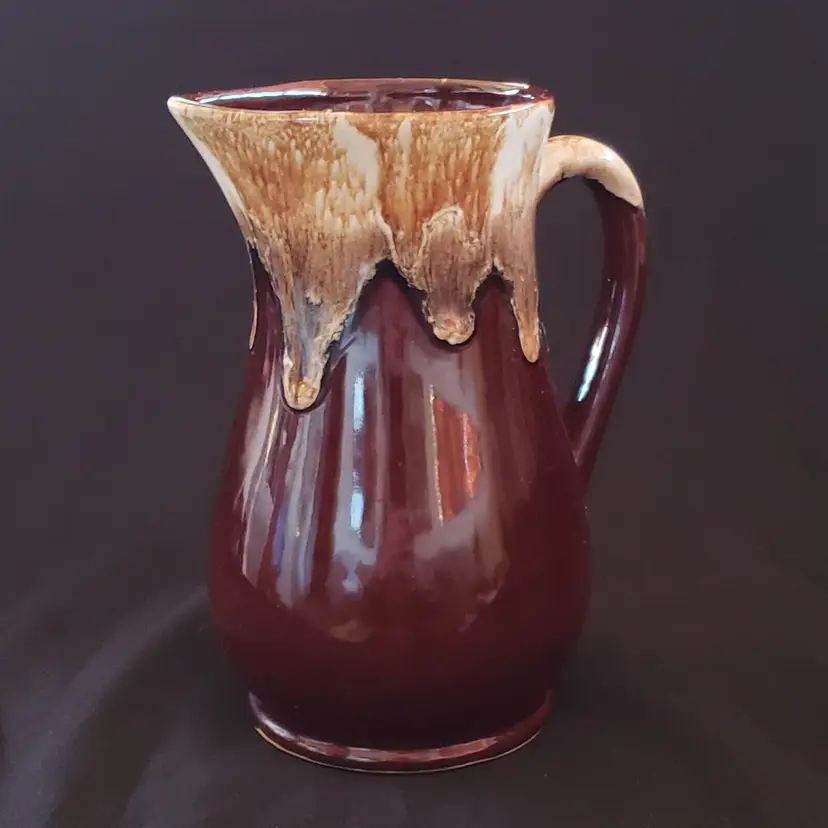 Ceramic Pitcher Robinson Ransbottom R.R.P. Roseville Brown Drip Glaze Vintage