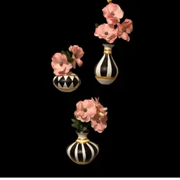 Handmade By Me - Trio Of MCM Wall Vases w/Pink Flowers