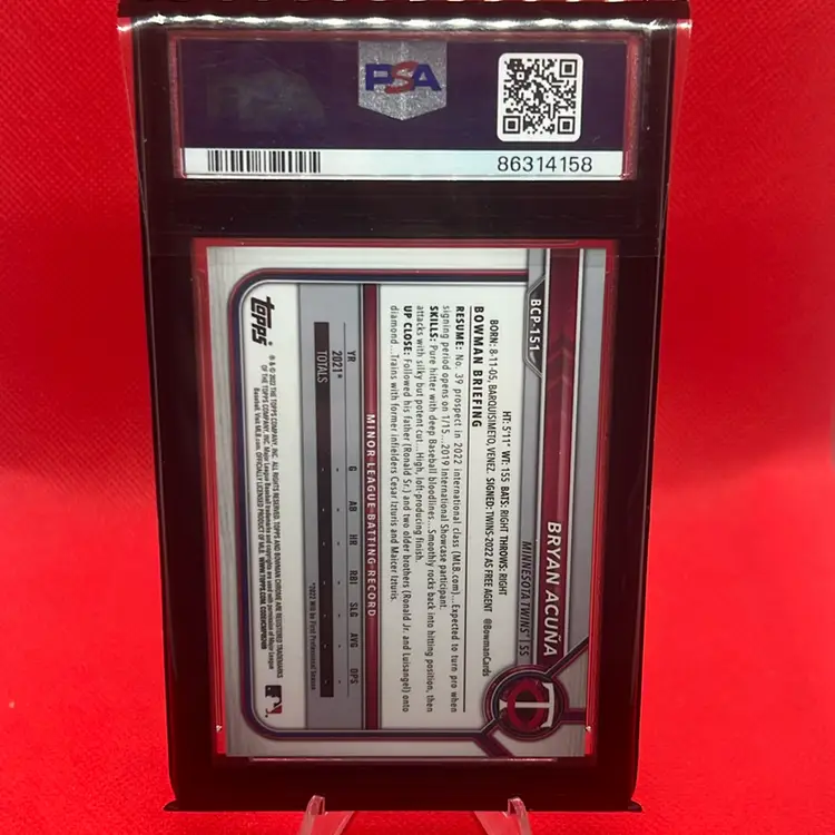 Bryan Acuna 2022 Bowman Chrome Sapphire SP Orange /75 PSA 10 