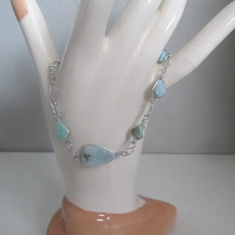 Natural Semi-Precious Caribbean Blue Larimar Bracelet