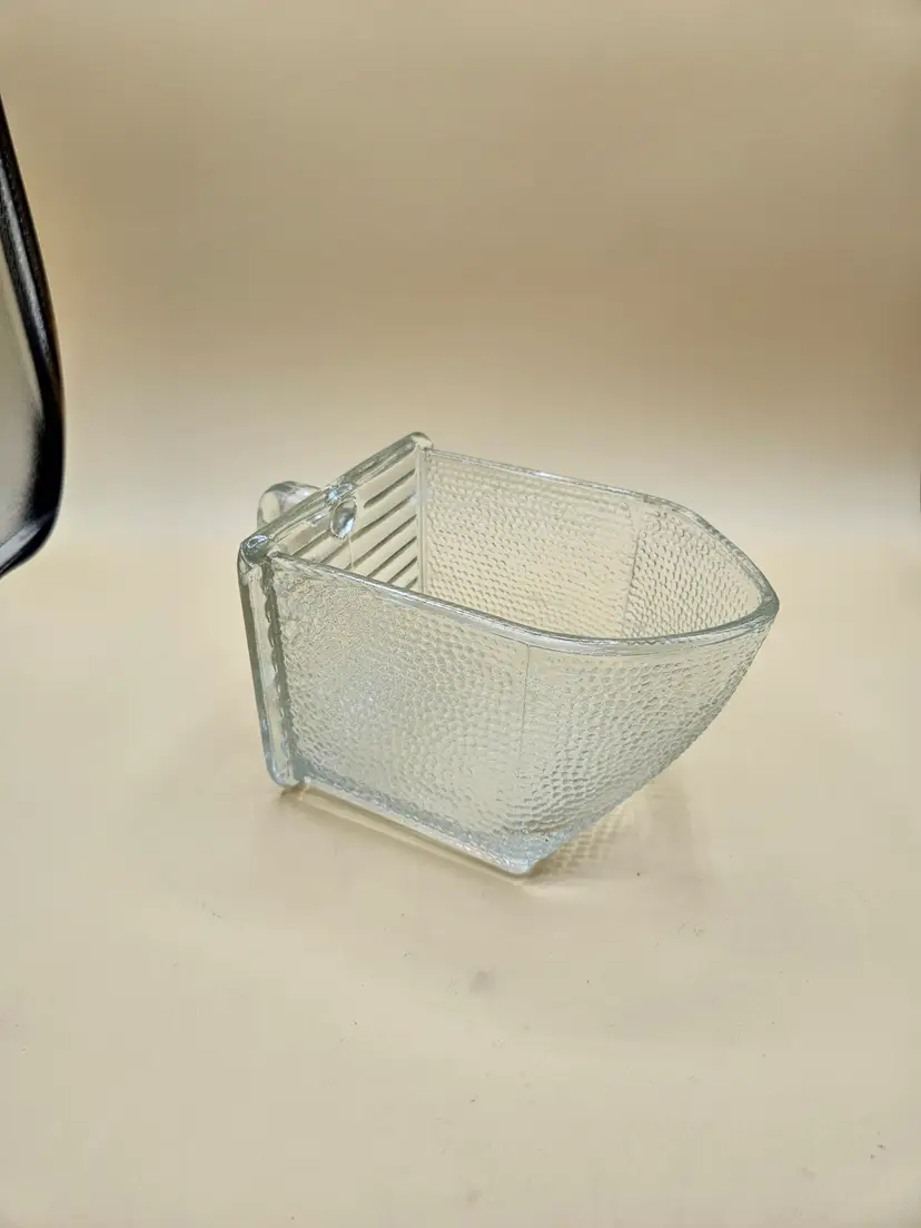Poncet Clear Glass Pebbled Antique Lg 7" x 4.25"  Chute Scoop for Hoosier, Tiny chip & Cracked