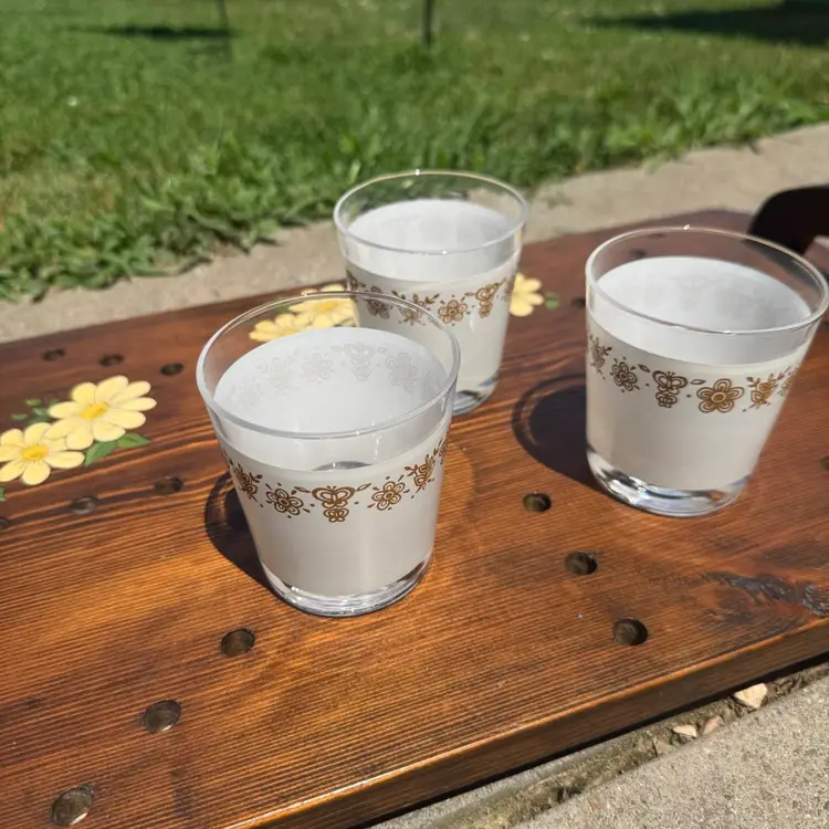 Set Of 3 Vintage Corelle James Bradley Butterfly Gold Glasses Boho Cottagecore