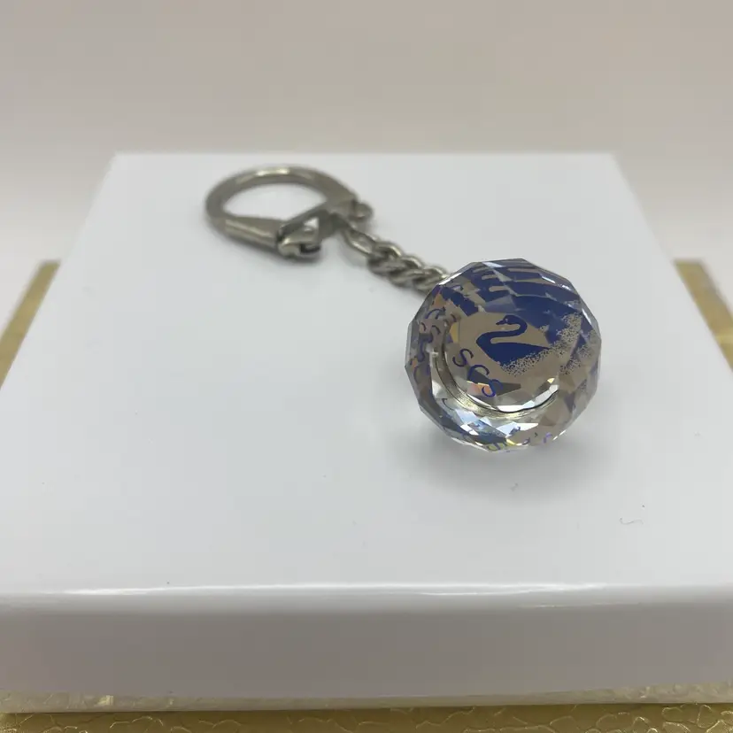 Vintage SCS Swarovski Crystal Orb Ball Key Chain Renewal Gift Swan Disc