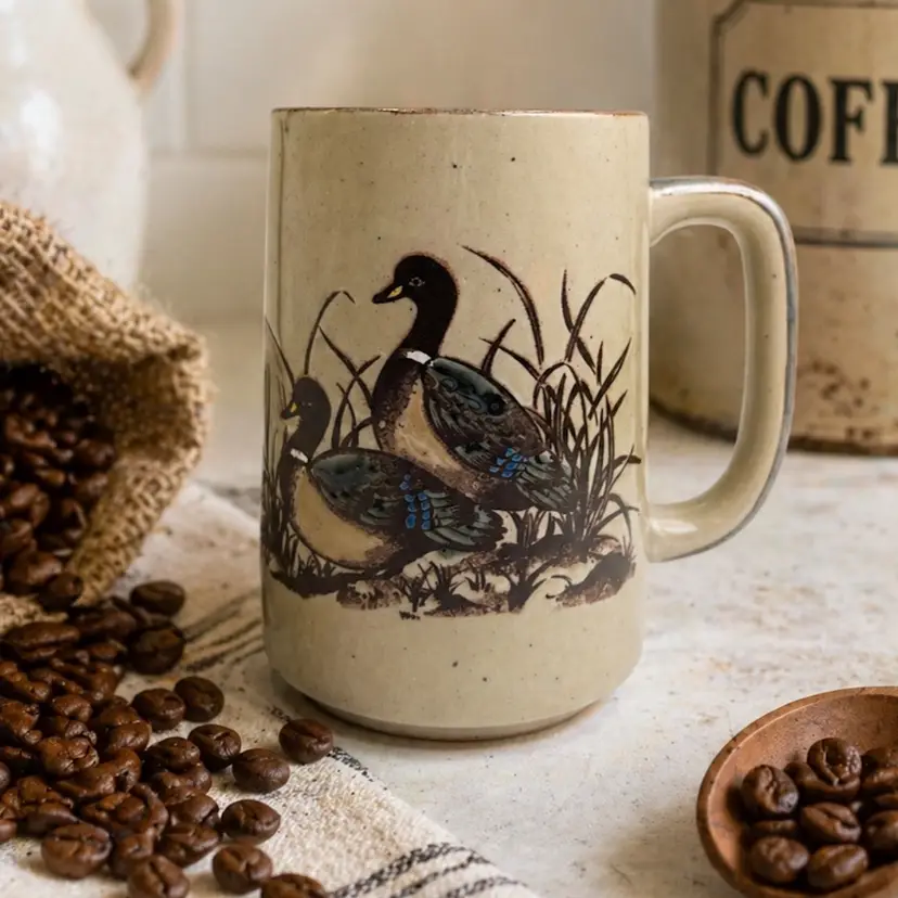 Otagiri Embossed Hand Painted Ceramic Duck Mallard Bird Coffee Mug