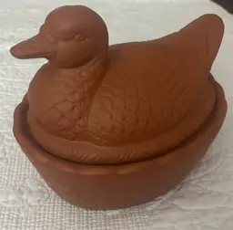 Vintage Ceramic Terracotta Duck On Nest