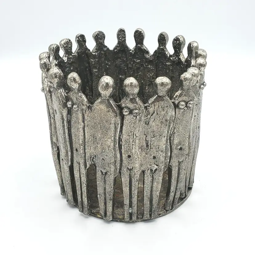 Patrick Meyer Brutalist Candle Holder Modern Metalwork Artist Pewter Nudes