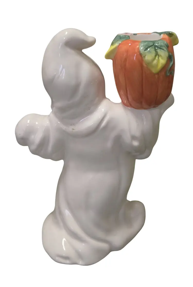1990's Vintage Ceramic Halloween Ghost/Pumpkin Candle Holder 7.5 x 5.5"