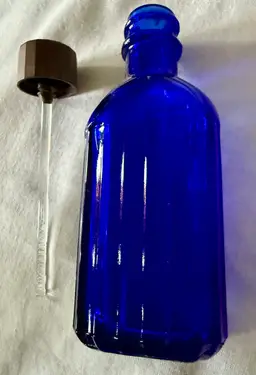 Vintage Ribbed Cobalt Blue Medicine Bottle With Lid And Glass Applicator