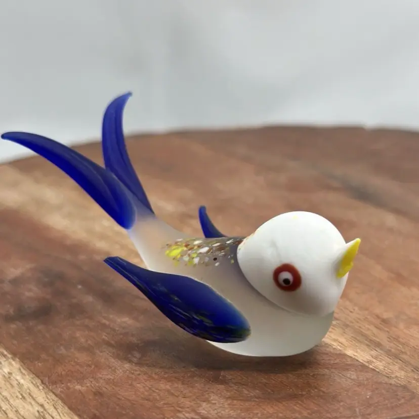 Bird Figurine Animal Satin Art Glass Cobalt Blue White