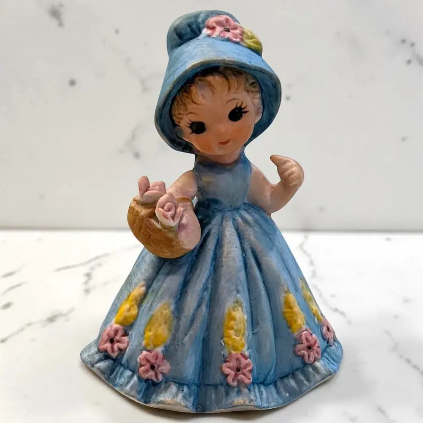 Vtg May Girl of the Month Blue Flower Dress & Basket George Good Corporation
