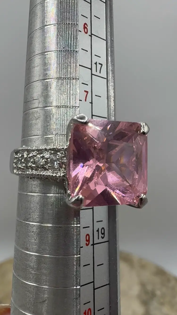 Pink & White CZ Cocktail Ring Size 8